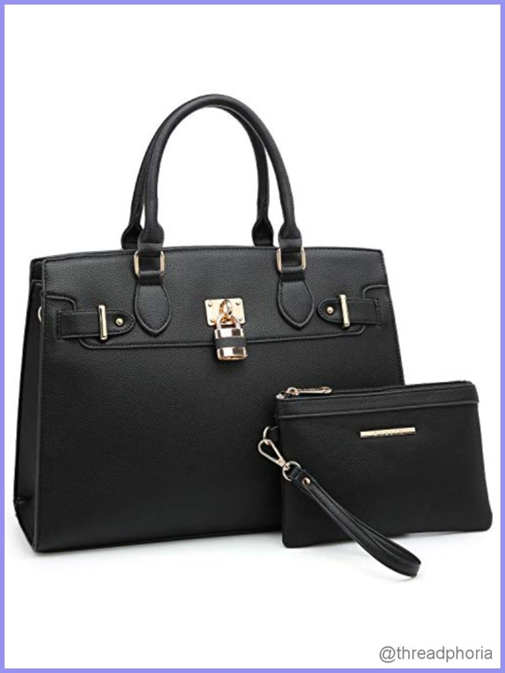 Faux Leather Satchel Tote with Matching Clutch